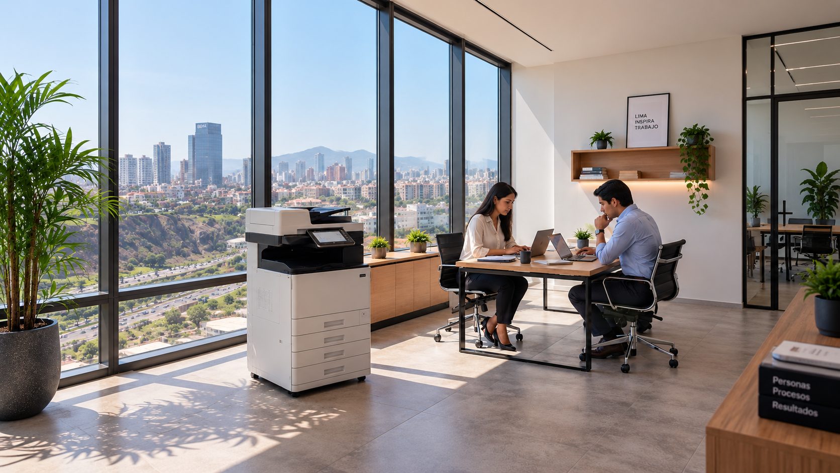 Oficina moderna con equipo multifuncional Copy Solutions